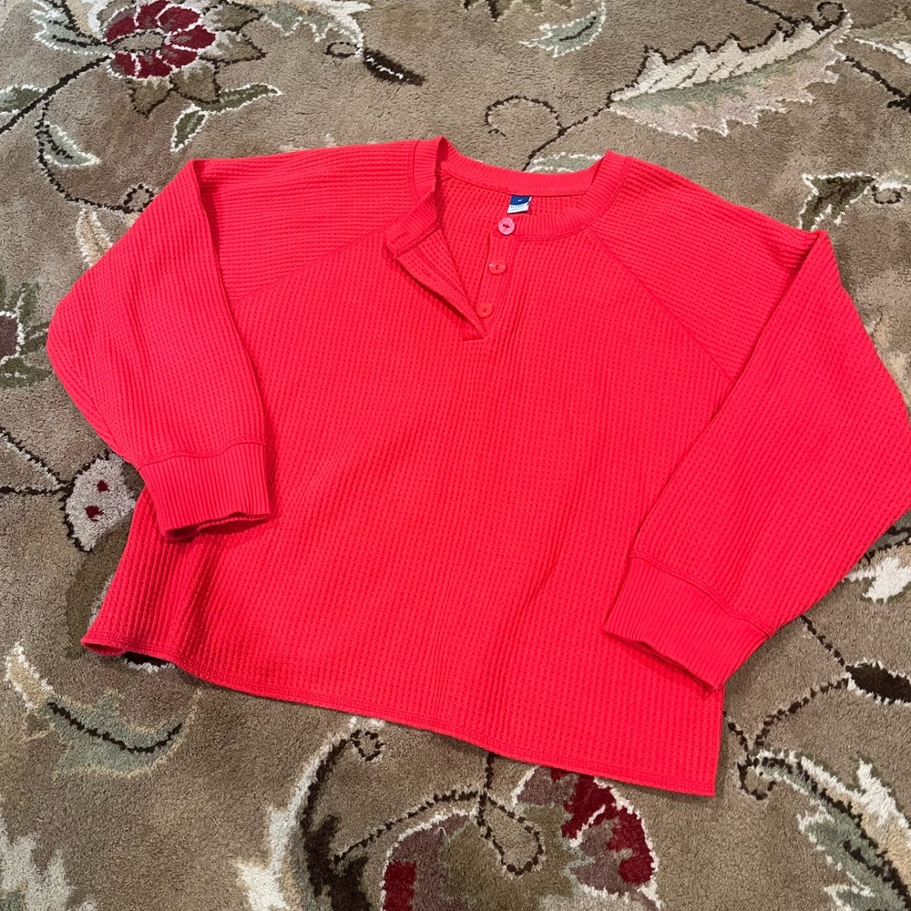 Red Waffle Knit Cozy Crewneck Sweater